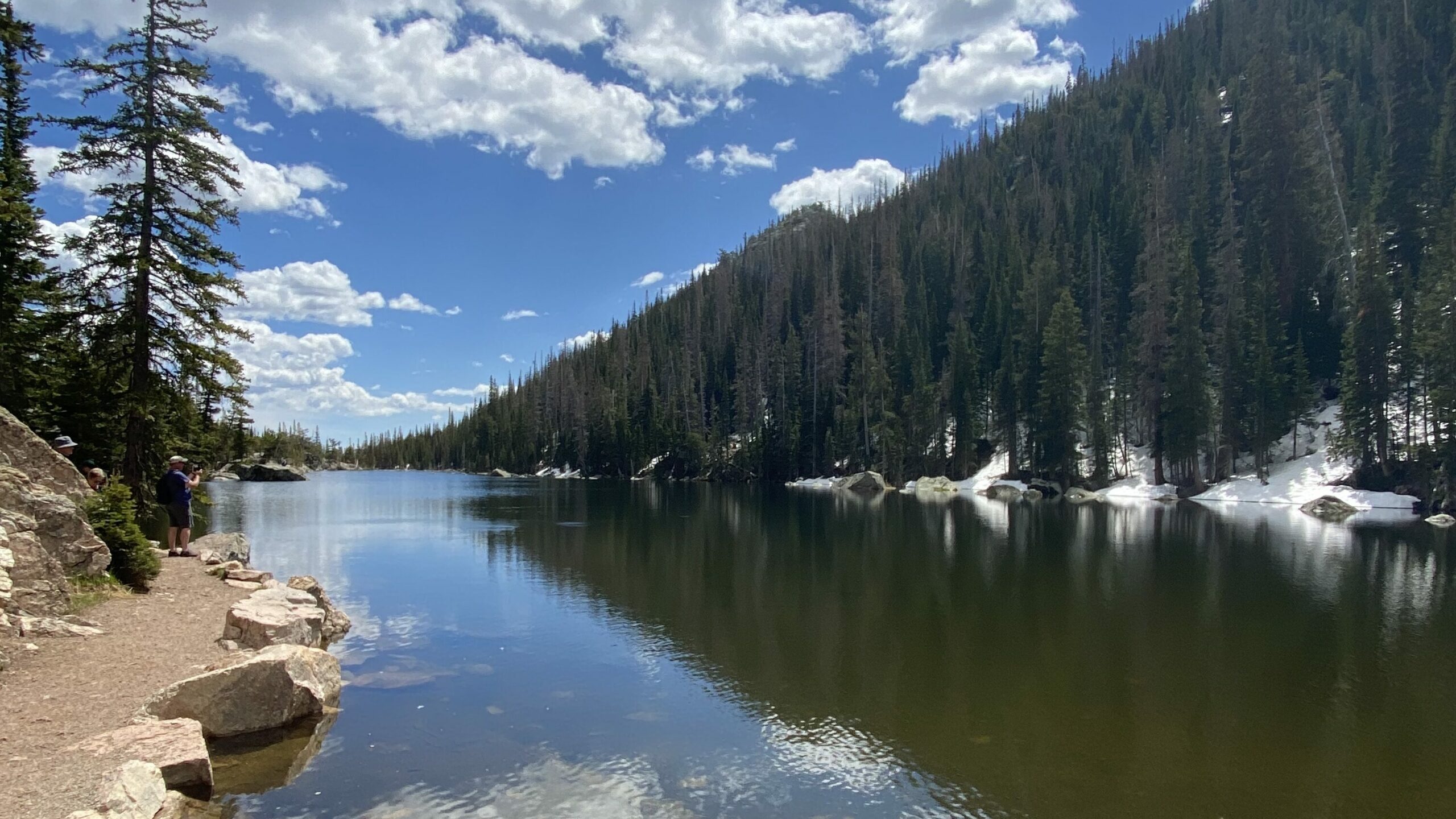 exploring estes park, walking trail around lake