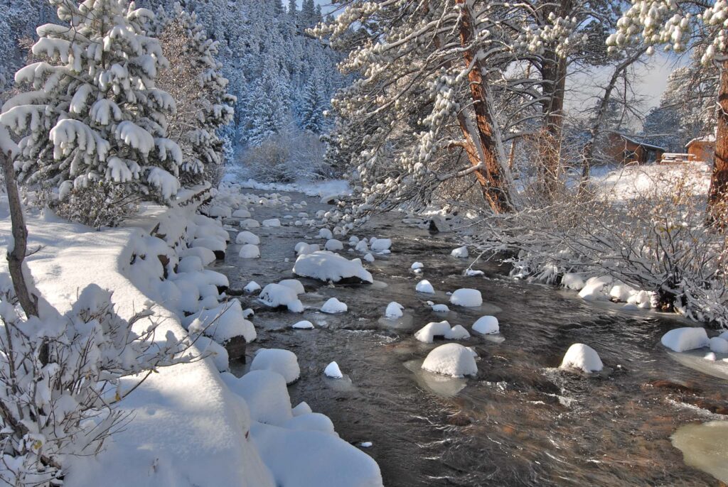 The Big Thompson River in Winter and Riversong Inn Retreat